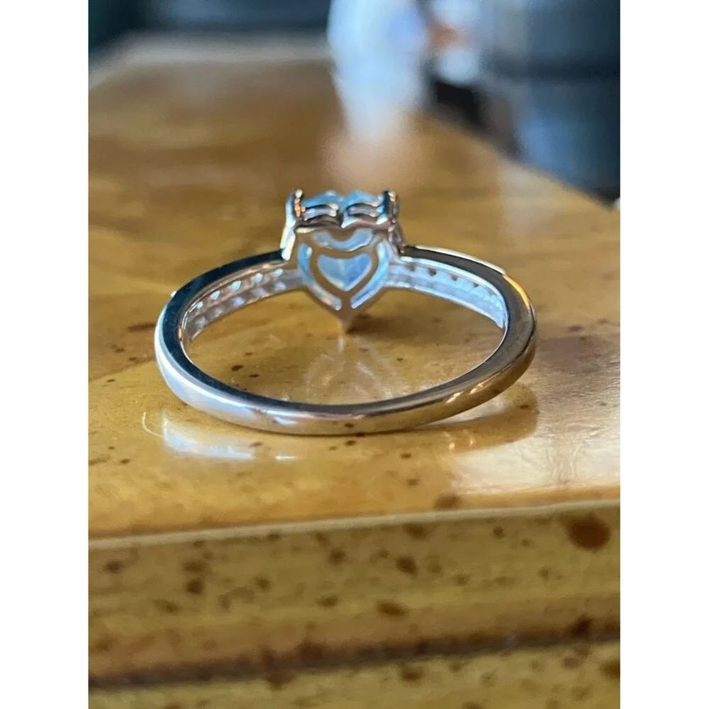 Genuine Aquamarine Sterling Silver Heart Ring Size 8.75
